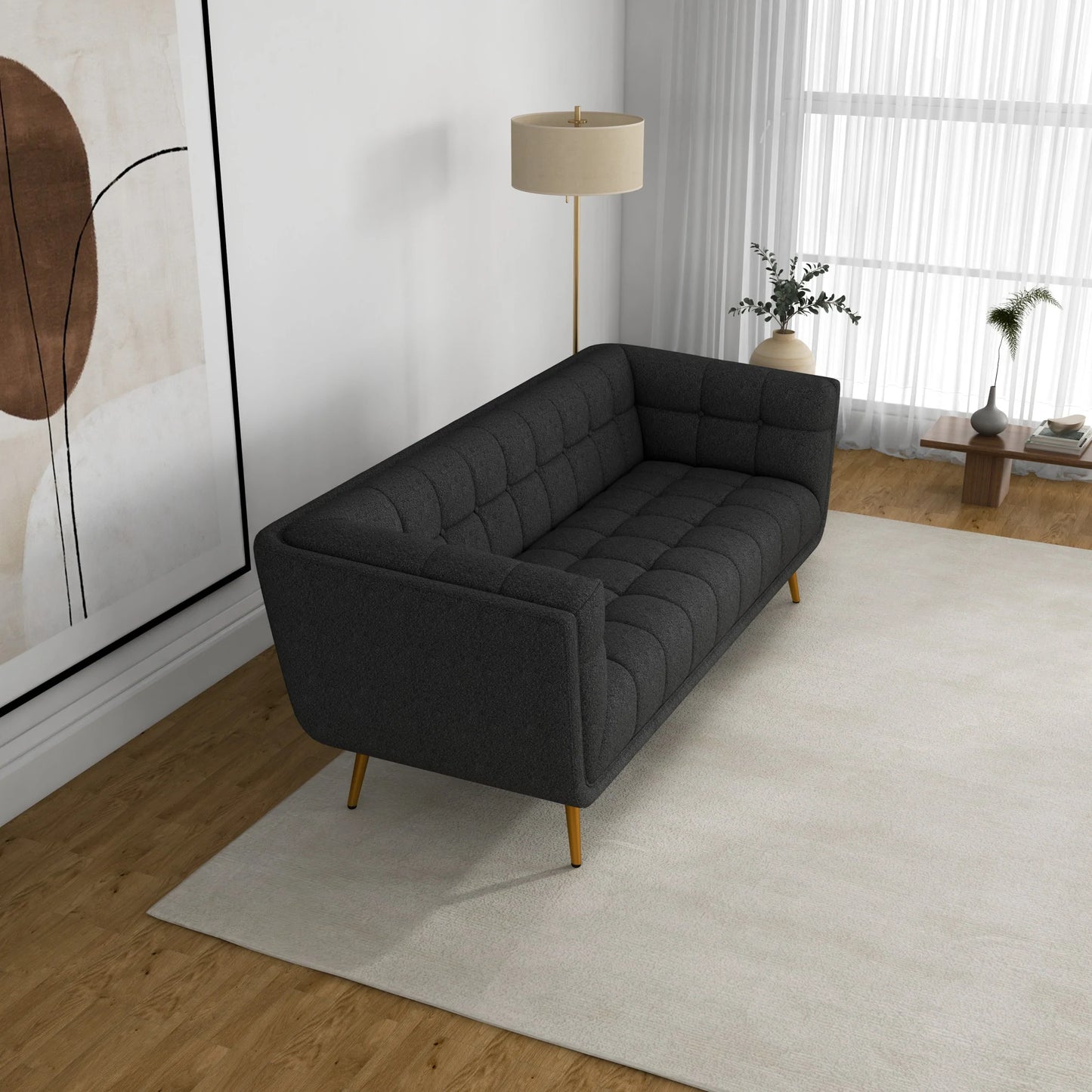 Kano Sofa (Large - Dark Grey Boucle with Metal Feet)V