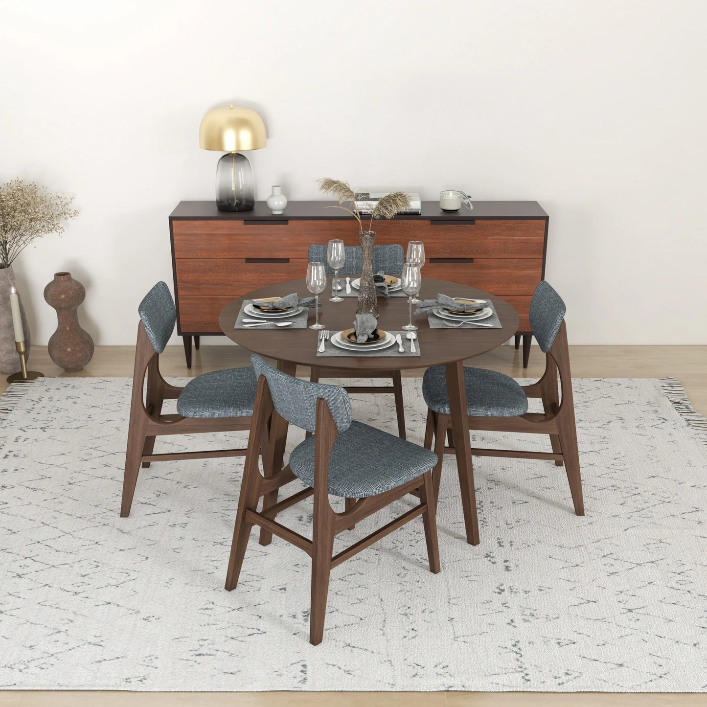 Aliana Dining set with 4 Collins Gray Chairs (Walnut)