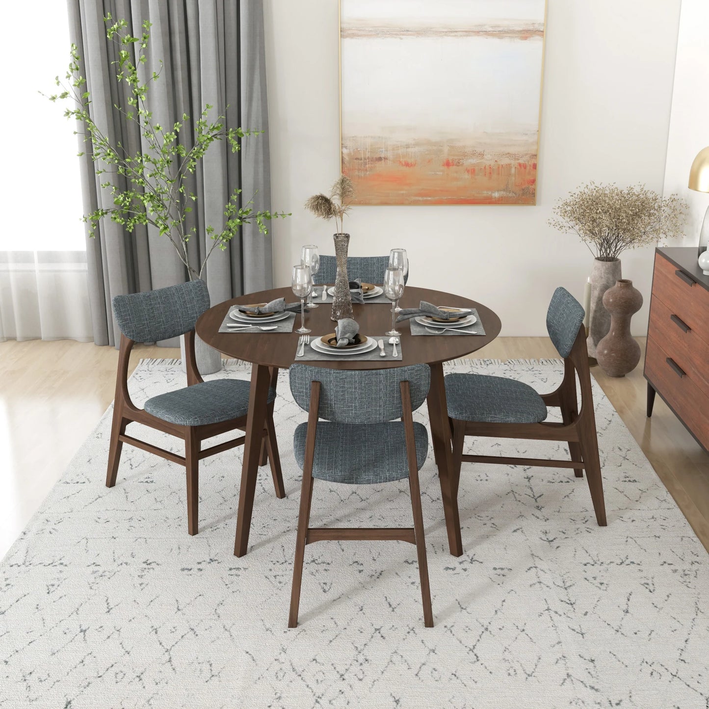 Aliana Dining set with 4 Collins Gray Chairs (Walnut)