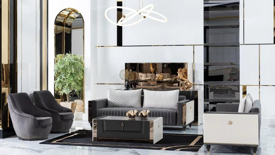Sofa & Loveseat with Dining Set Diamond Collection ( FREE TV)