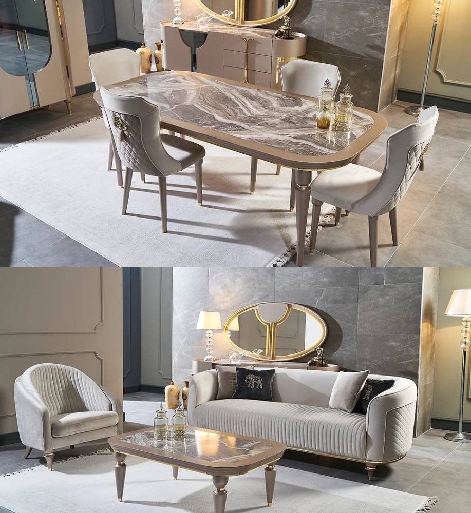 Sofa & Loveseat with Dining Set Ariya Collection ( FREE TV)