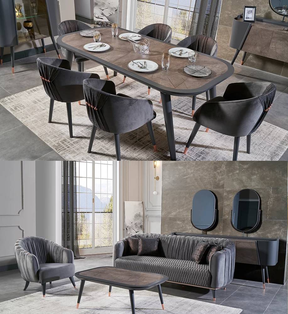 Sofa & Loveseat with Dining Set Atlas Collection ( FREE TV)