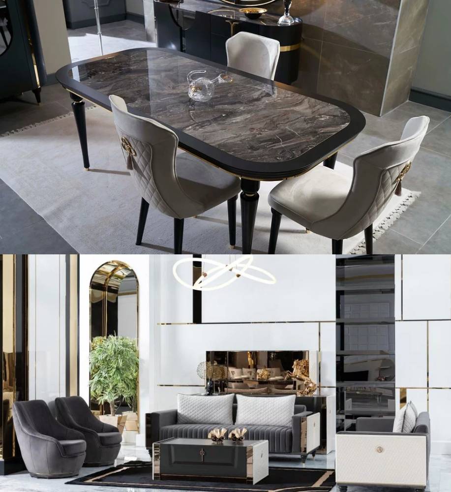 Sofa & Loveseat with Dining Set Diamond Collection ( FREE TV)