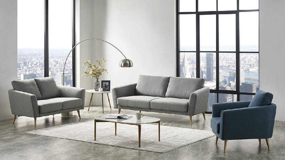 Divani Casa Benham Modern Grey & Blue Fabric Sofa Set