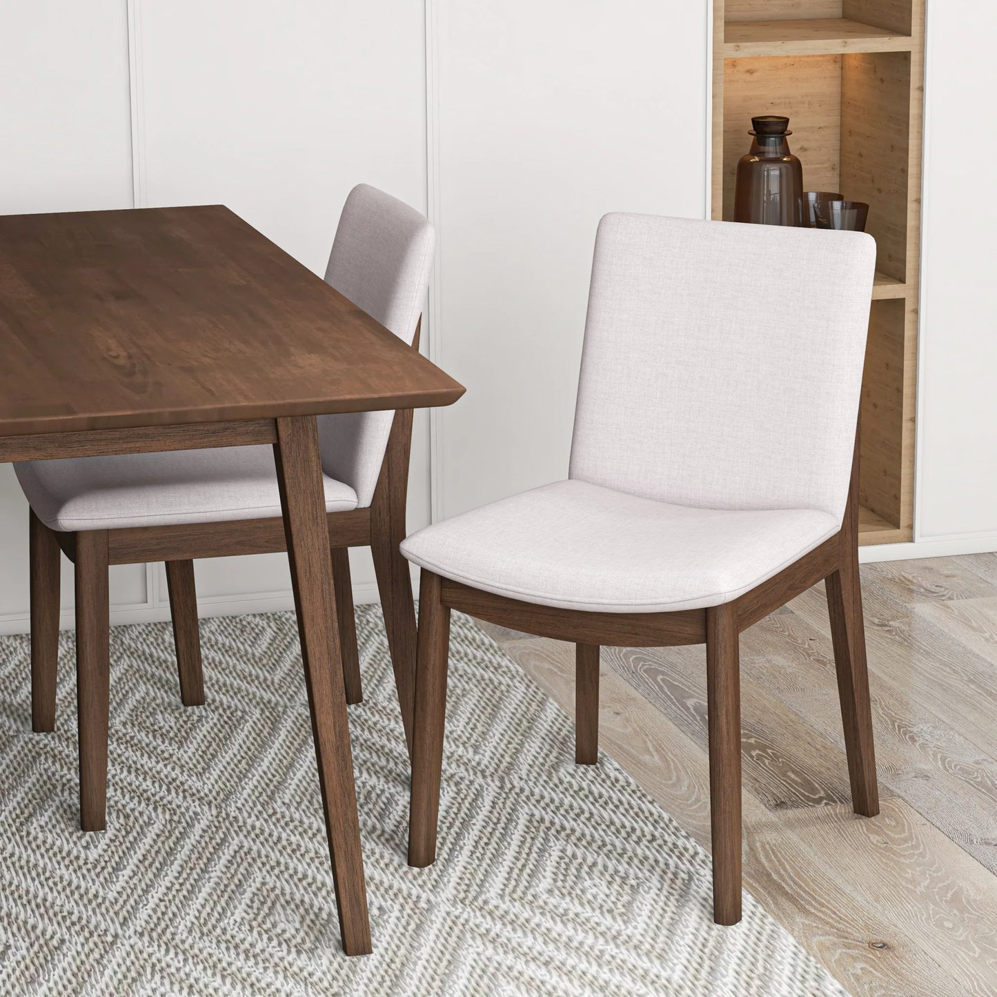Adira (Small - Walnut) Dining Set with 4 Virginia (Beige) Dining Chairs