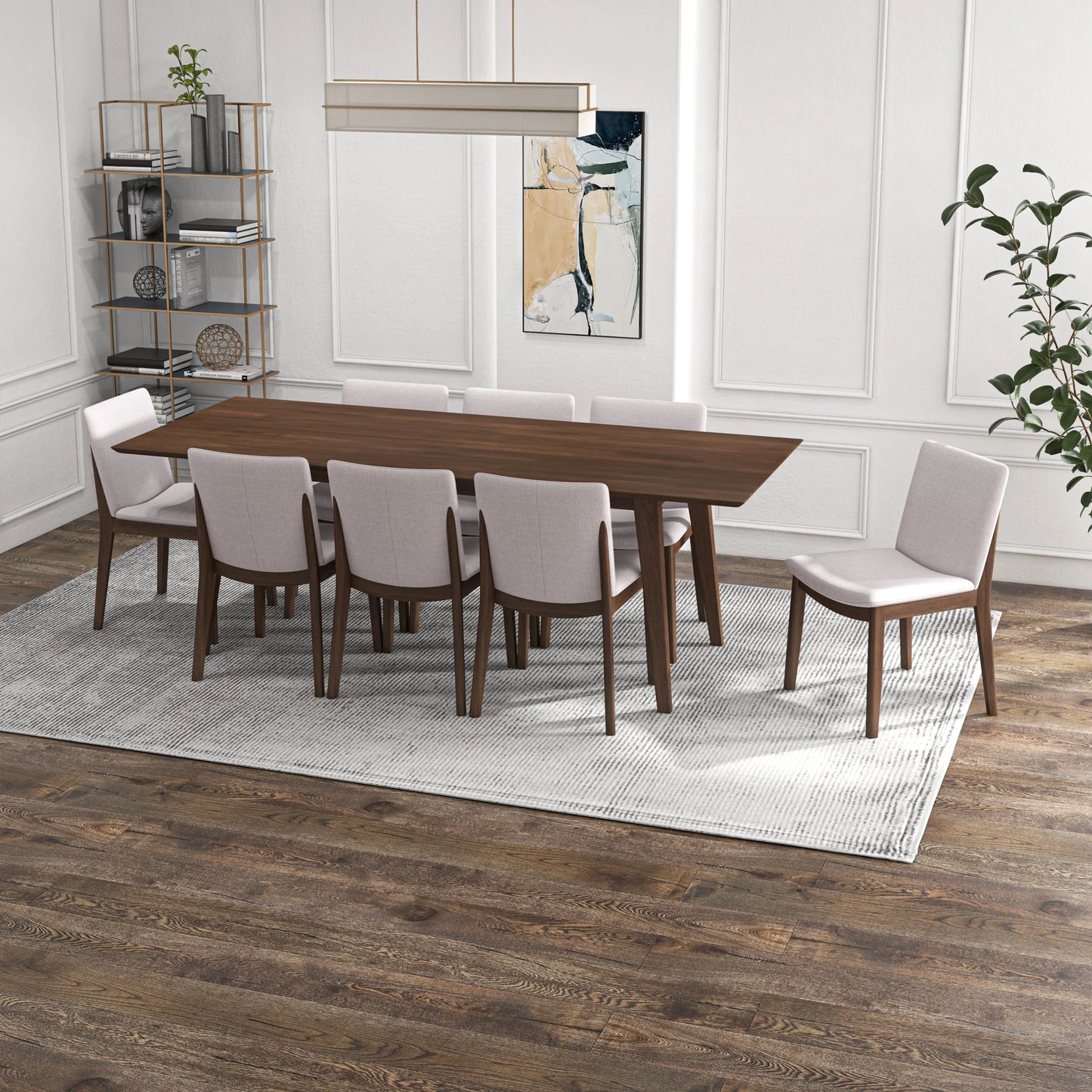 Adira (XLarge - Walnut) Dining Set with 8 Virginia (Beige) Dining Chairs