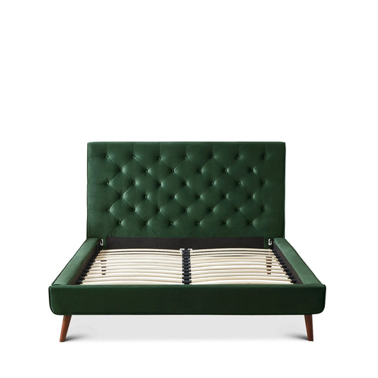 Ashley Platform Bed - Emerald Green Velvet