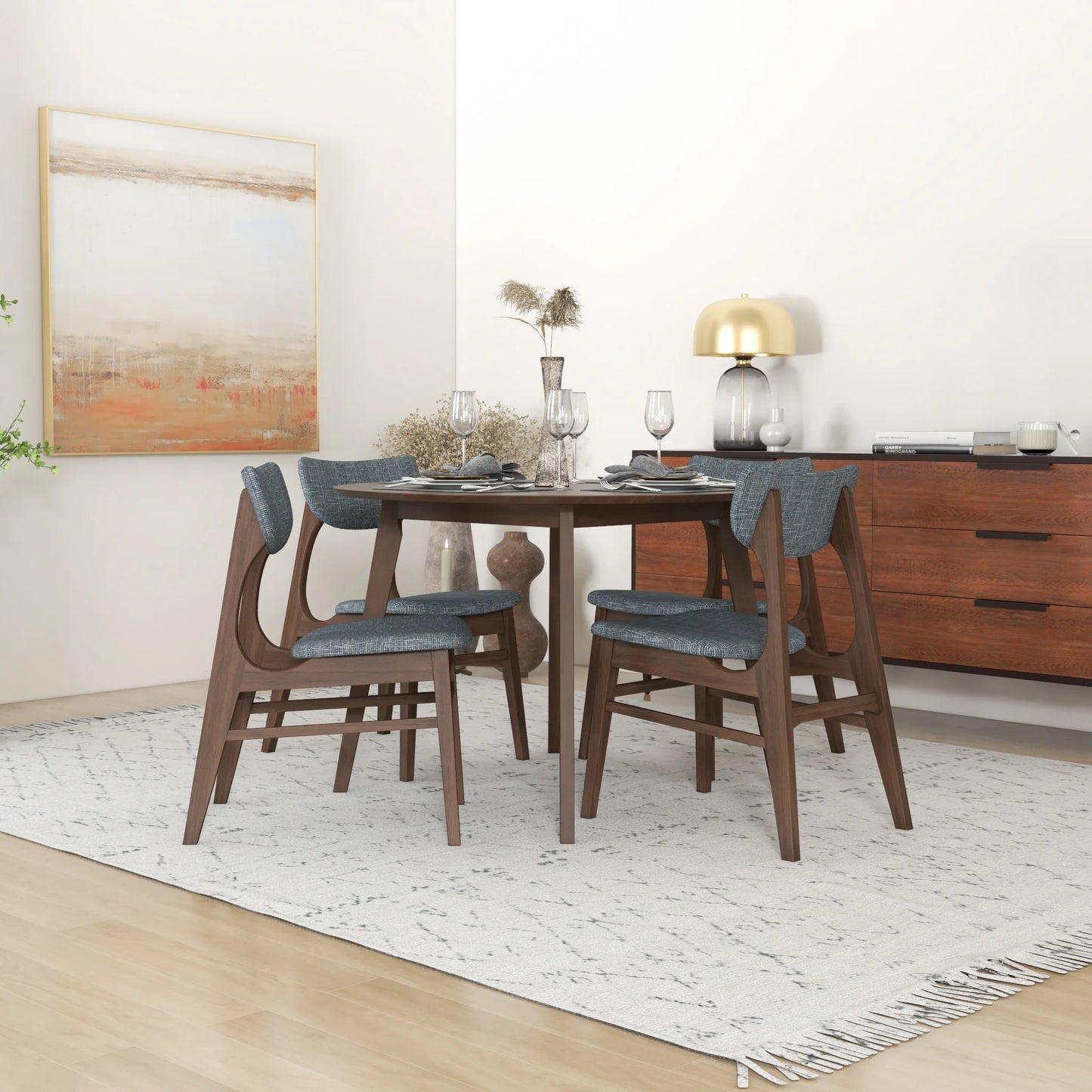 Aliana Dining set with 4 Collins Gray Chairs (Walnut)