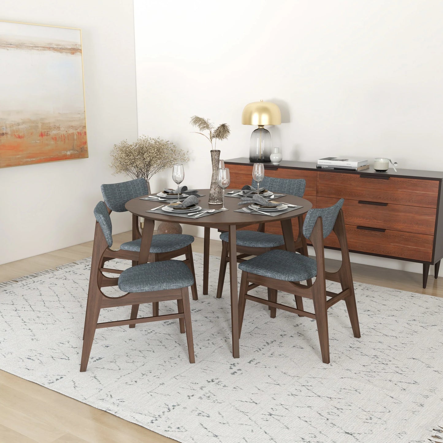 Aliana Dining set with 4 Collins Gray Chairs (Walnut)
