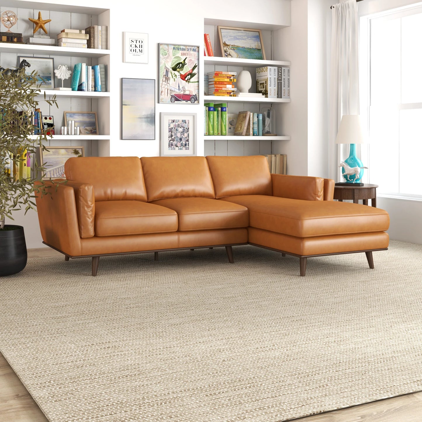 Ferre Leather Sectional (Right Facing Chaise)