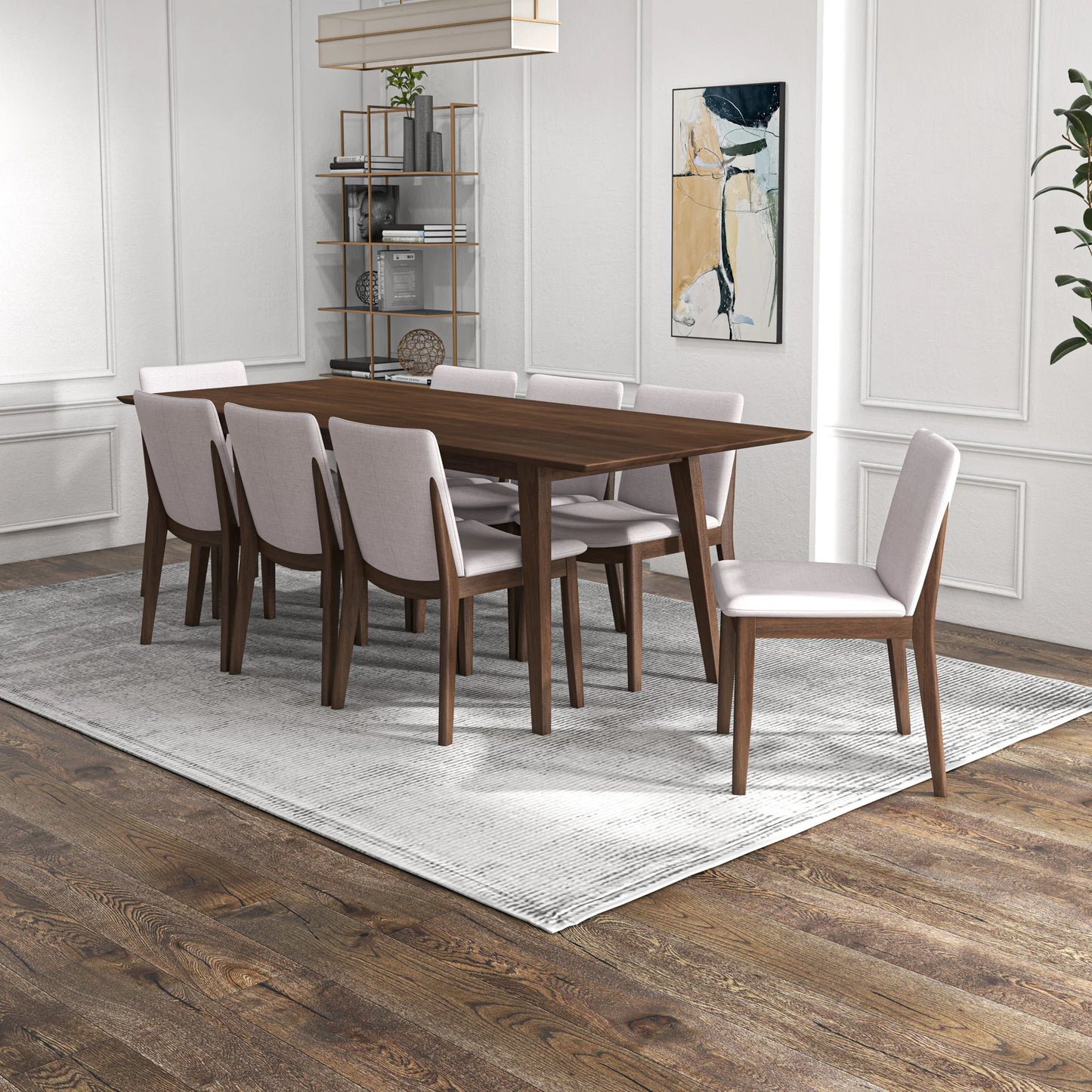 Adira (XLarge - Walnut) Dining Set with 8 Virginia (Beige) Dining Chairs