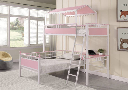 Alexia Twin Over Twin Workstation Bunk Bed Pink And White - 400119