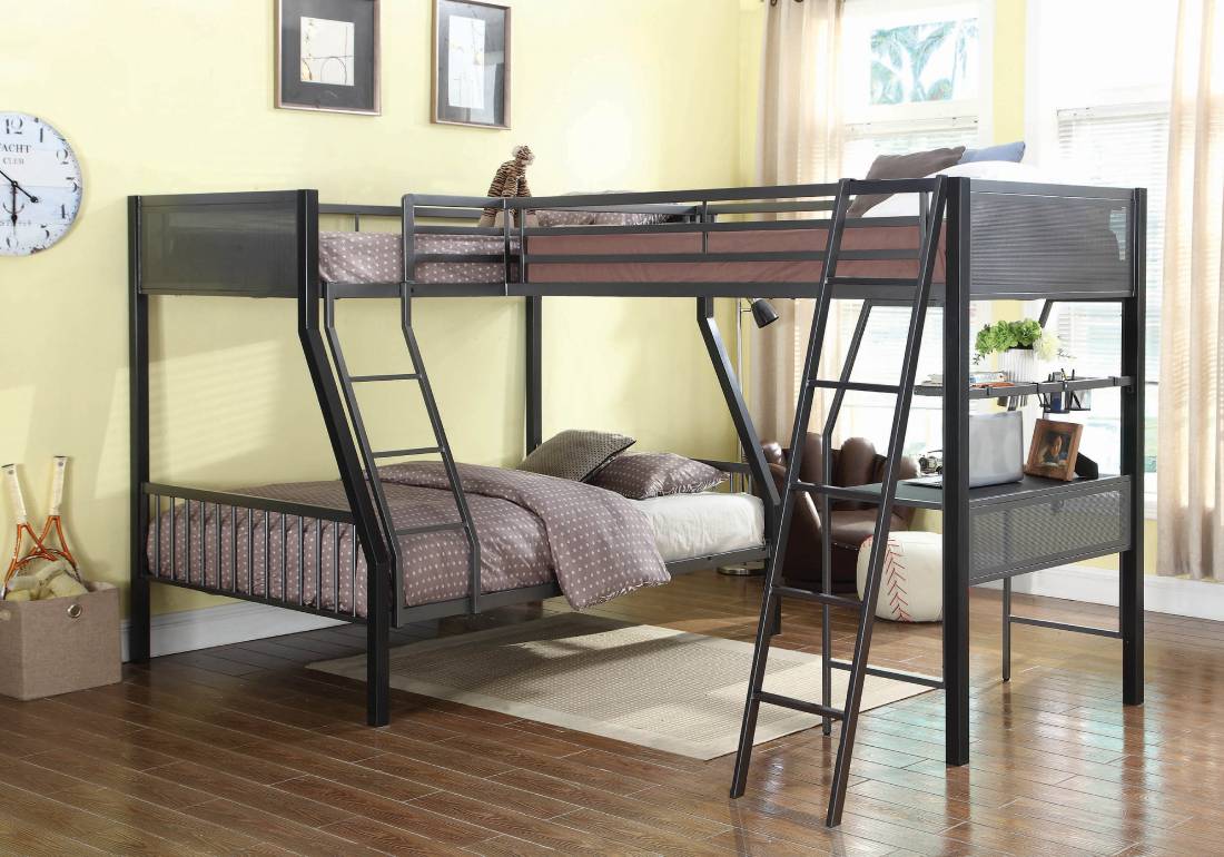 Meyers Metal Twin Over Full Bunk Bed Set Black And Gunmetal - 460391-S2