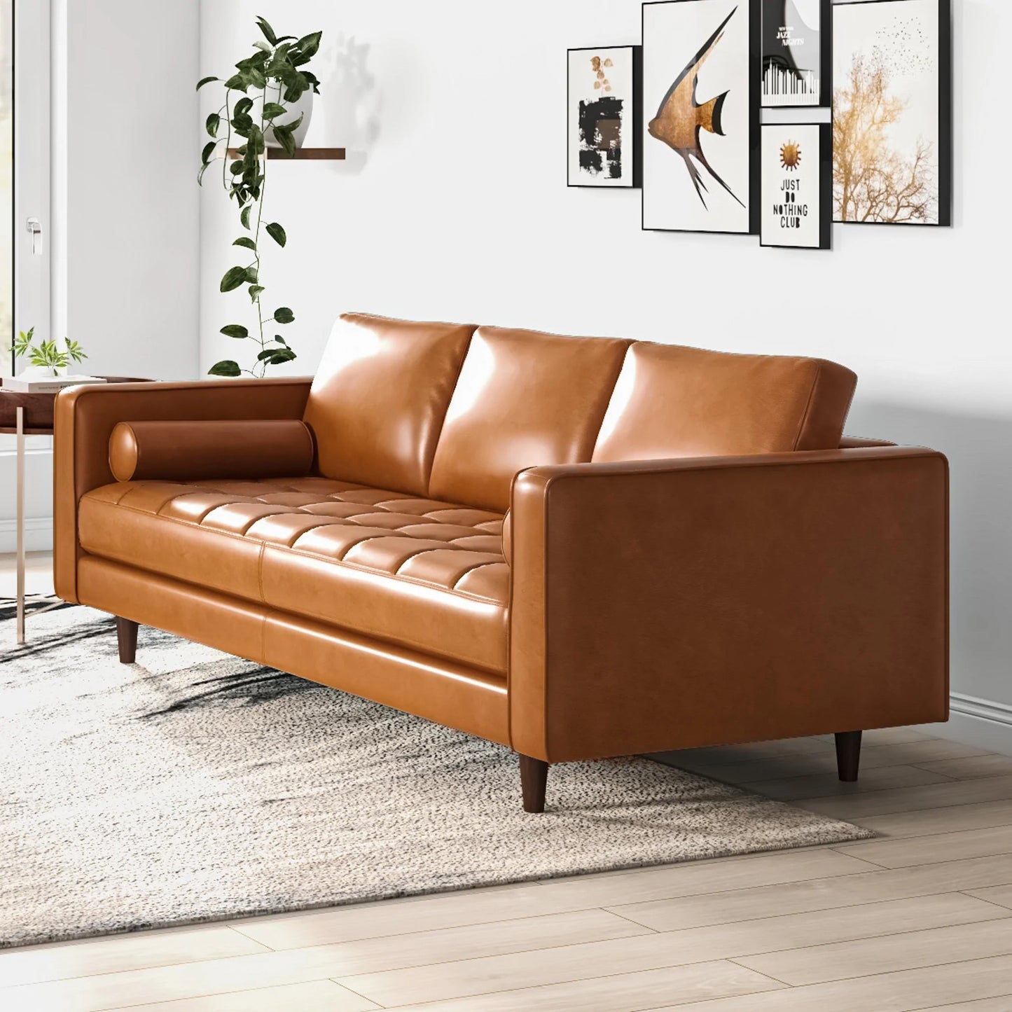Tessa Leather Sofa (Tan Leather)