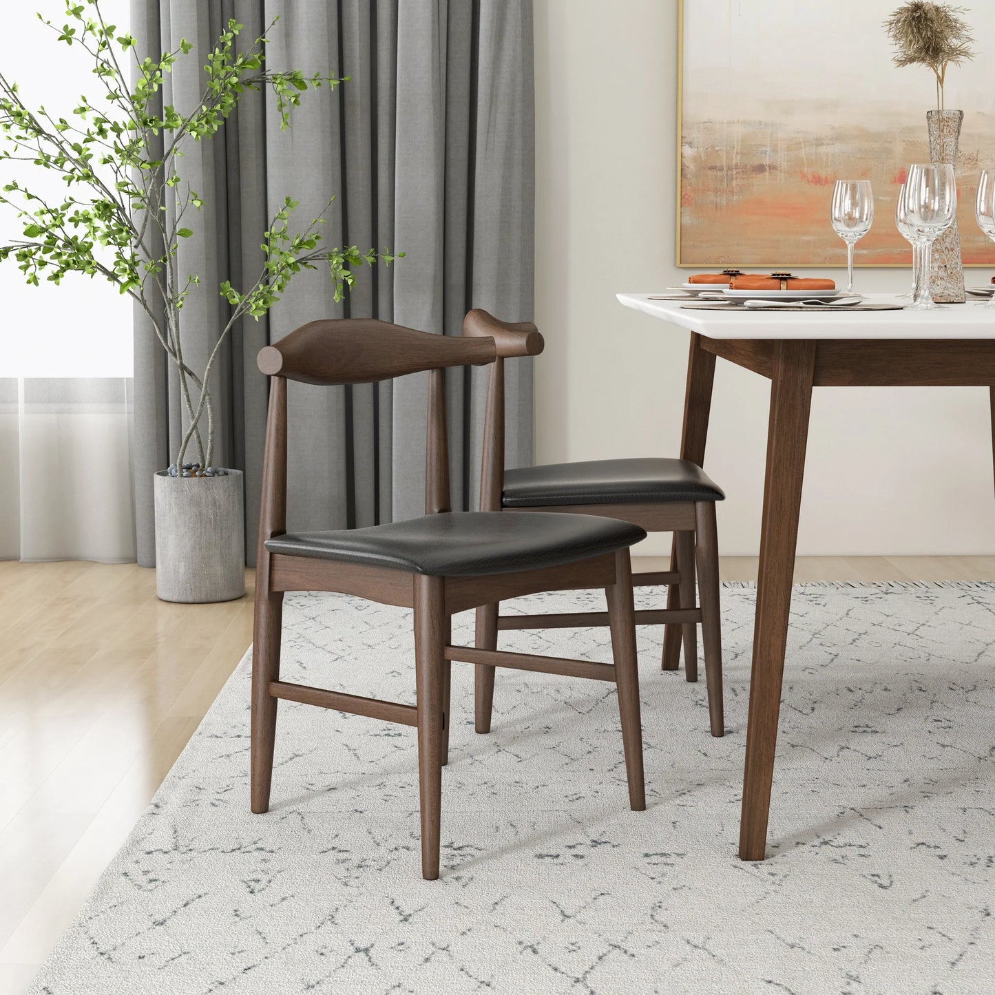 Alpine (Large - White) Dining Set with 4 Winston (Black Leather) Dining Chairs