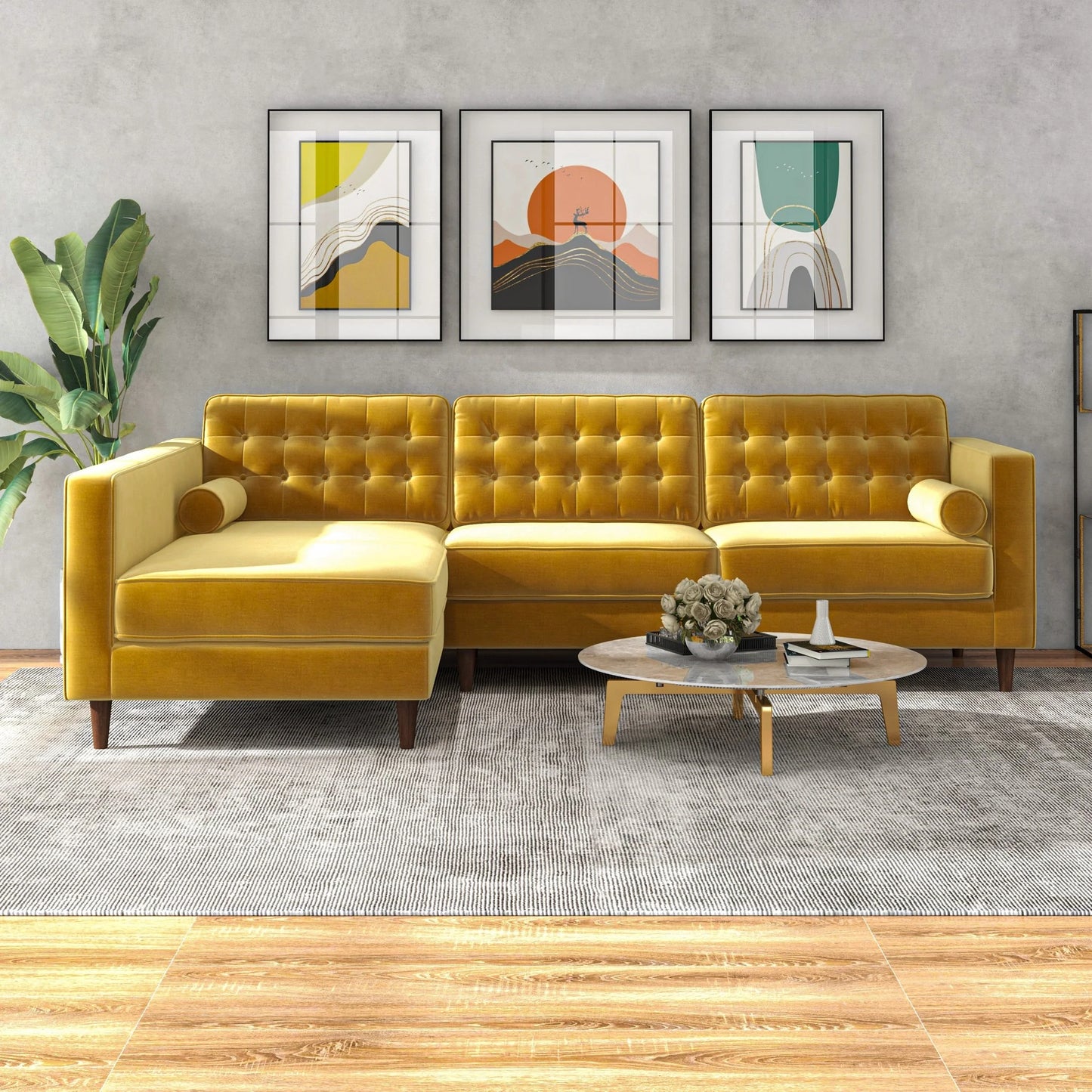 Olson Sectional Sofa (Gold Velvet) Left Chaise