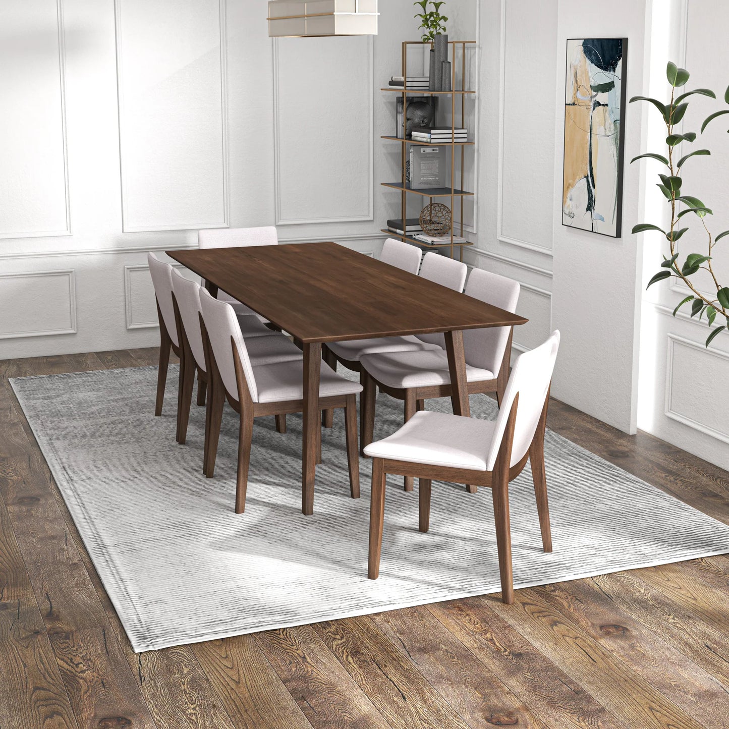 Adira (XLarge - Walnut) Dining Set with 8 Virginia (Beige) Dining Chairs