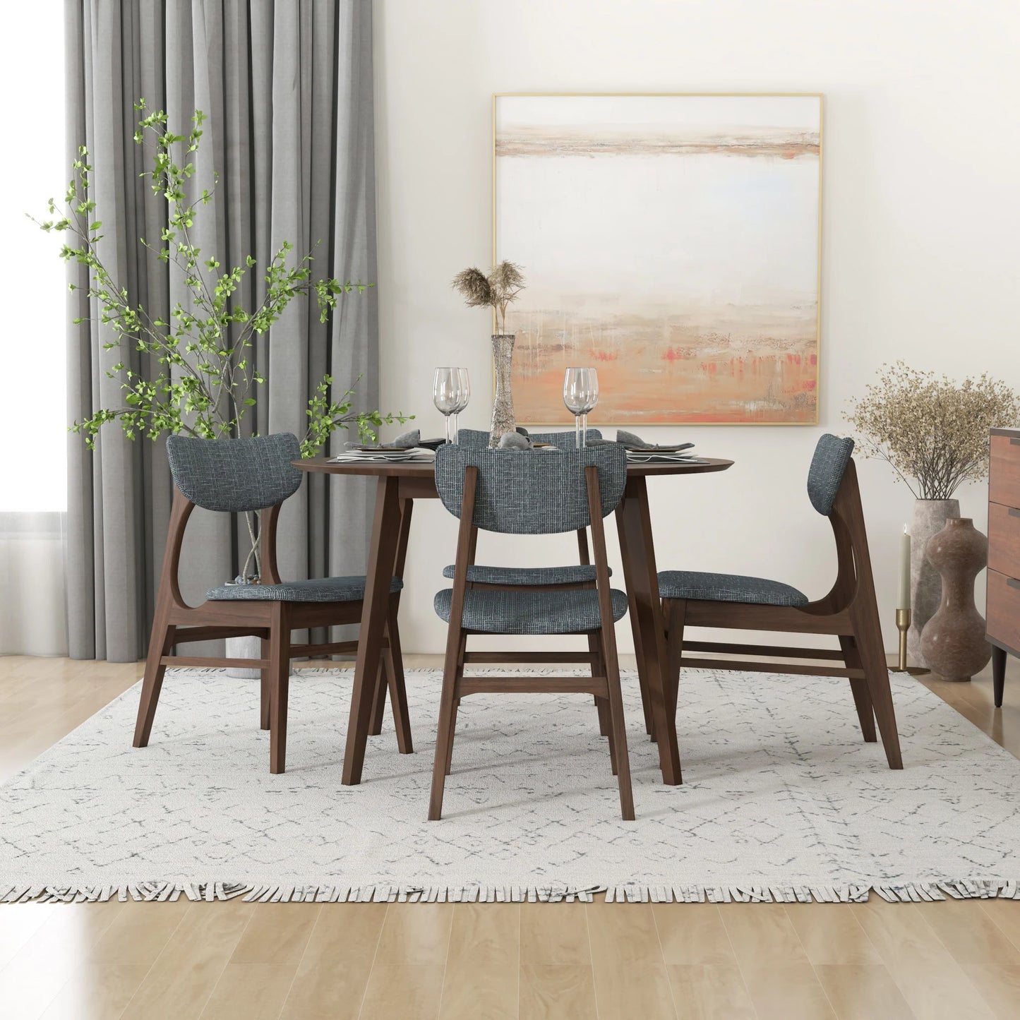 Aliana Dining set with 4 Collins Gray Chairs (Walnut)