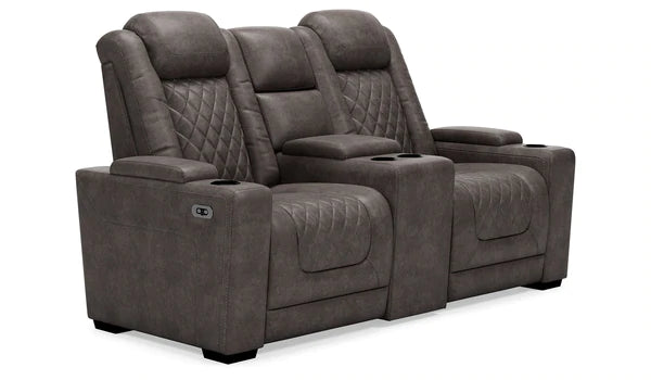 HyllMont Gray Power Reclining Loveseat with Console | 9300318
