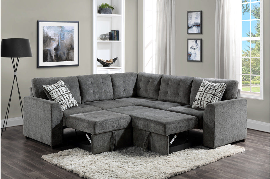 9311GY*SC 3-Piece Sectional with Pull-out Bed and Pull-out Ottoman