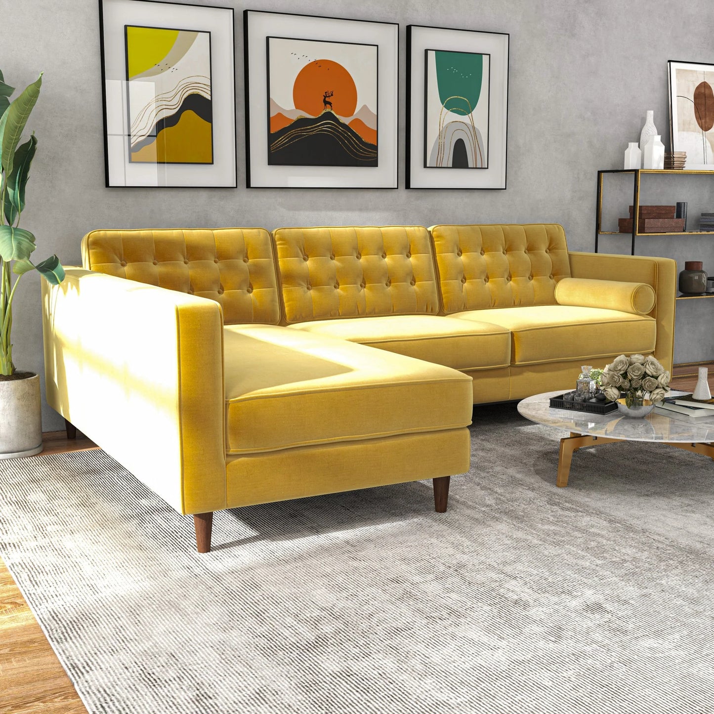 Olson Sectional Sofa (Gold Velvet) Left Chaise
