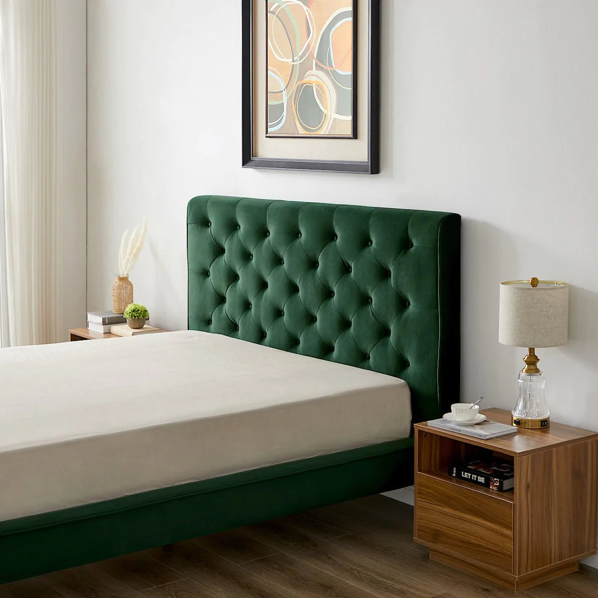 Ashley Platform Bed - Emerald Green Velvet
