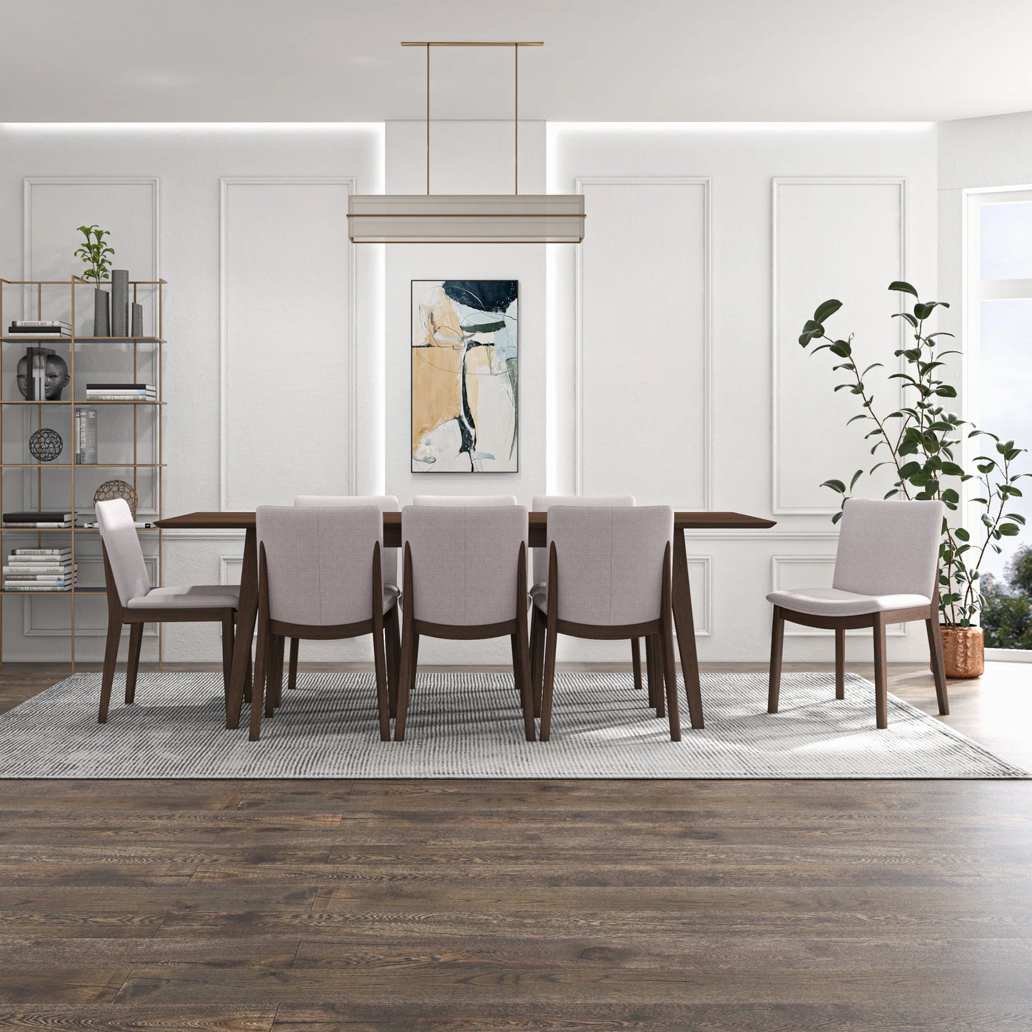 Adira (XLarge - Walnut) Dining Set with 8 Virginia (Beige) Dining Chairs