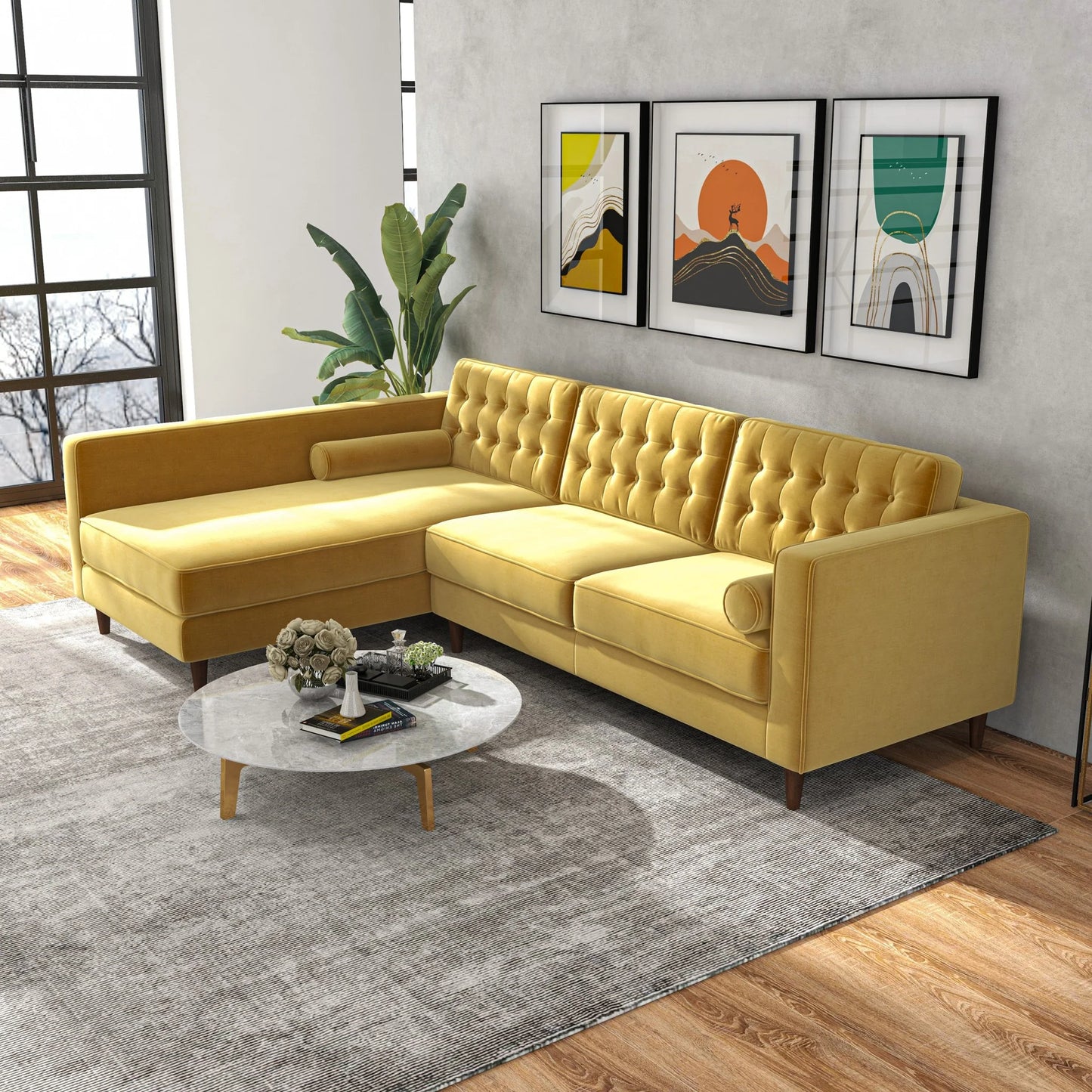 Olson Sectional Sofa (Gold Velvet) Left Chaise