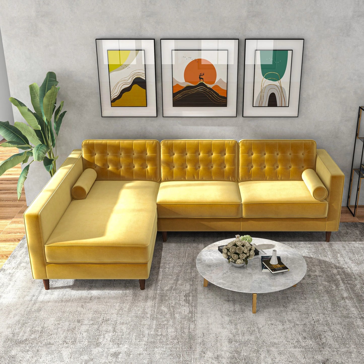 Olson Sectional Sofa (Gold Velvet) Left Chaise