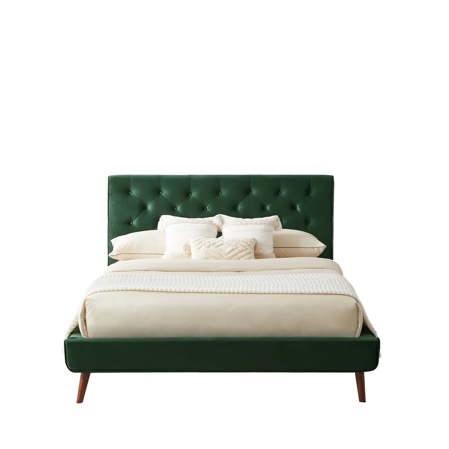 Ashley Platform Bed - Emerald Green Velvet