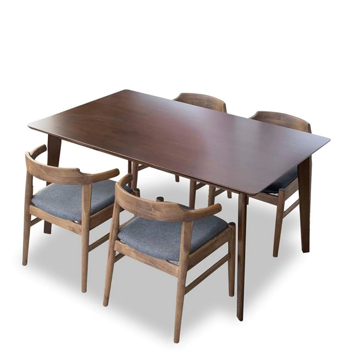 Dining Set, Abbott Large Table (Walnut) with 4 Zola Gray Chairs