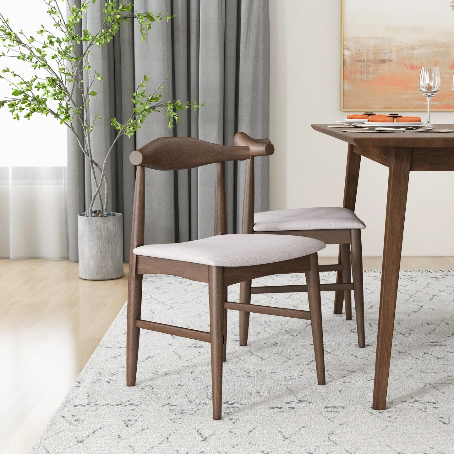 Alpine (Large - Walnut) Dining Set with 4 Winston (Beige) Dining Chairs