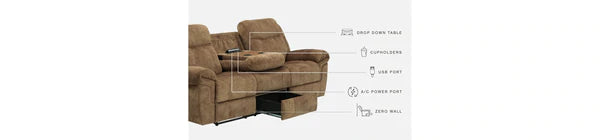 Huddle-Up Nutmeg Reclining Sofa with Drop Down Table | 8230489