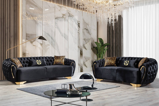 Victoria Black Velvet Sofa & Loveseat