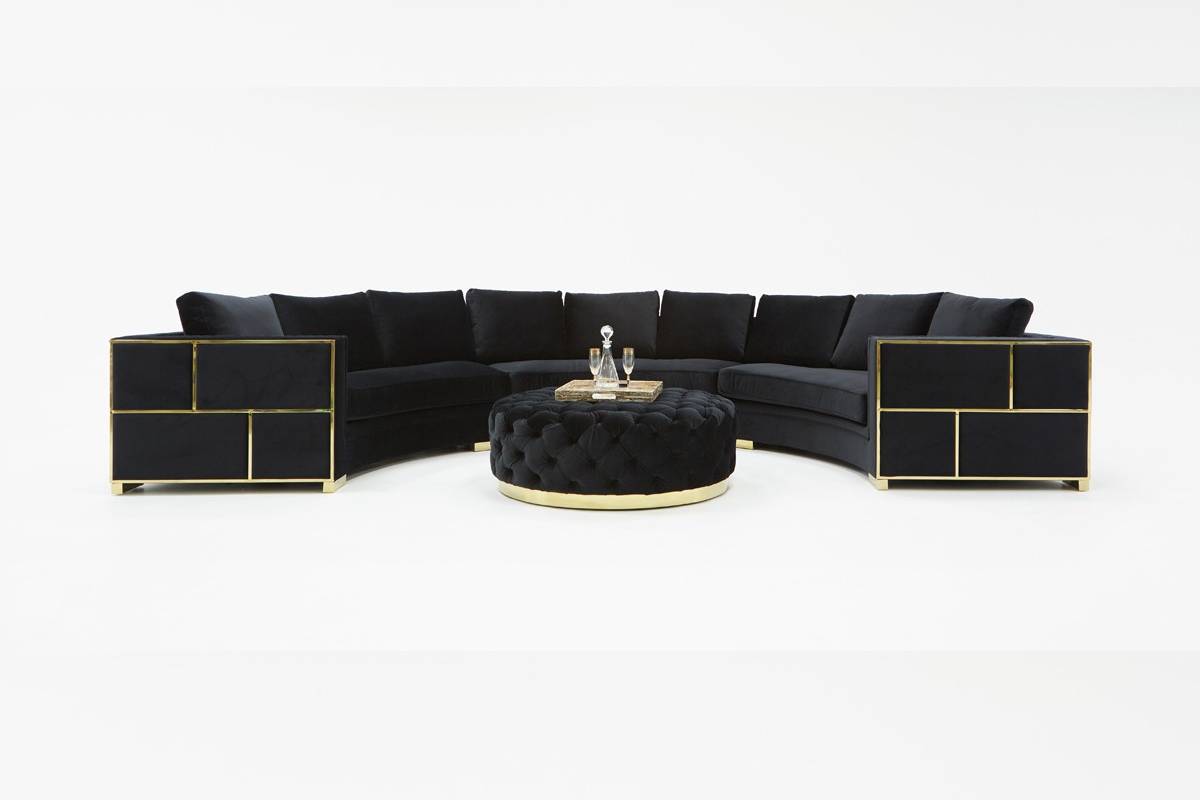Divani Casa - Ritner Modern Black Velvet Curved Sectional Sofa