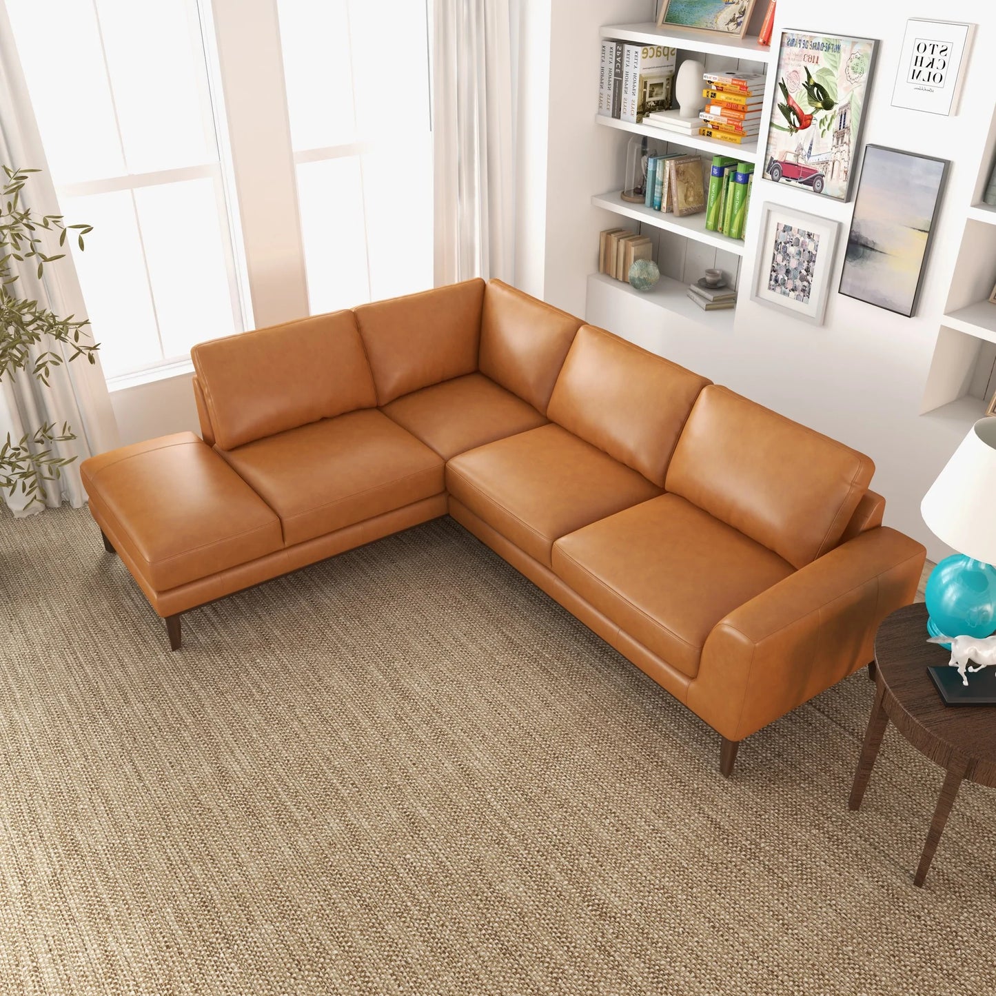 Mayfair Leather Sectional (Tan - Left Facing Chaise)