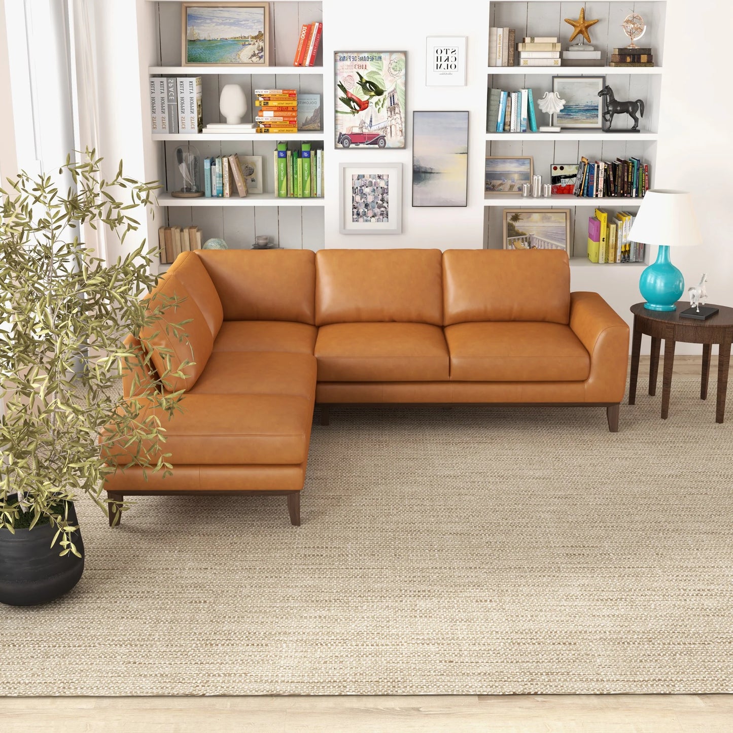 Mayfair Leather Sectional (Tan - Left Facing Chaise)