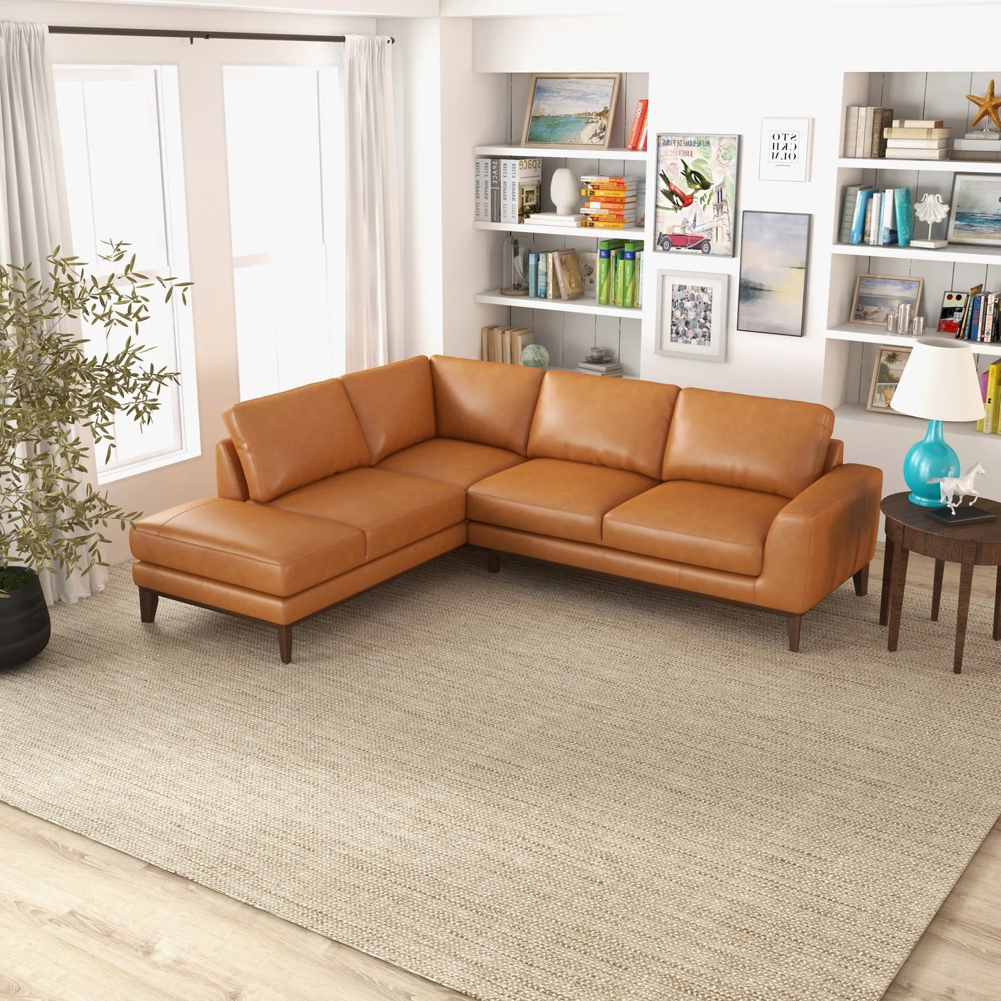 Mayfair Leather Sectional (Tan - Left Facing Chaise)