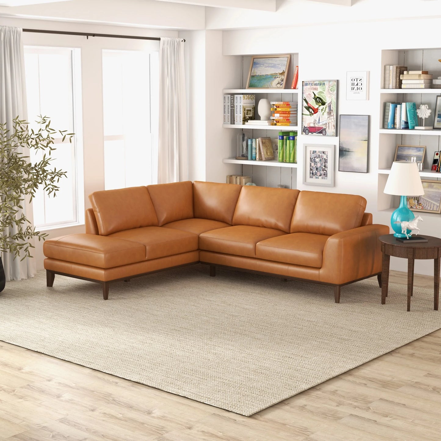 Mayfair Leather Sectional (Tan - Left Facing Chaise)