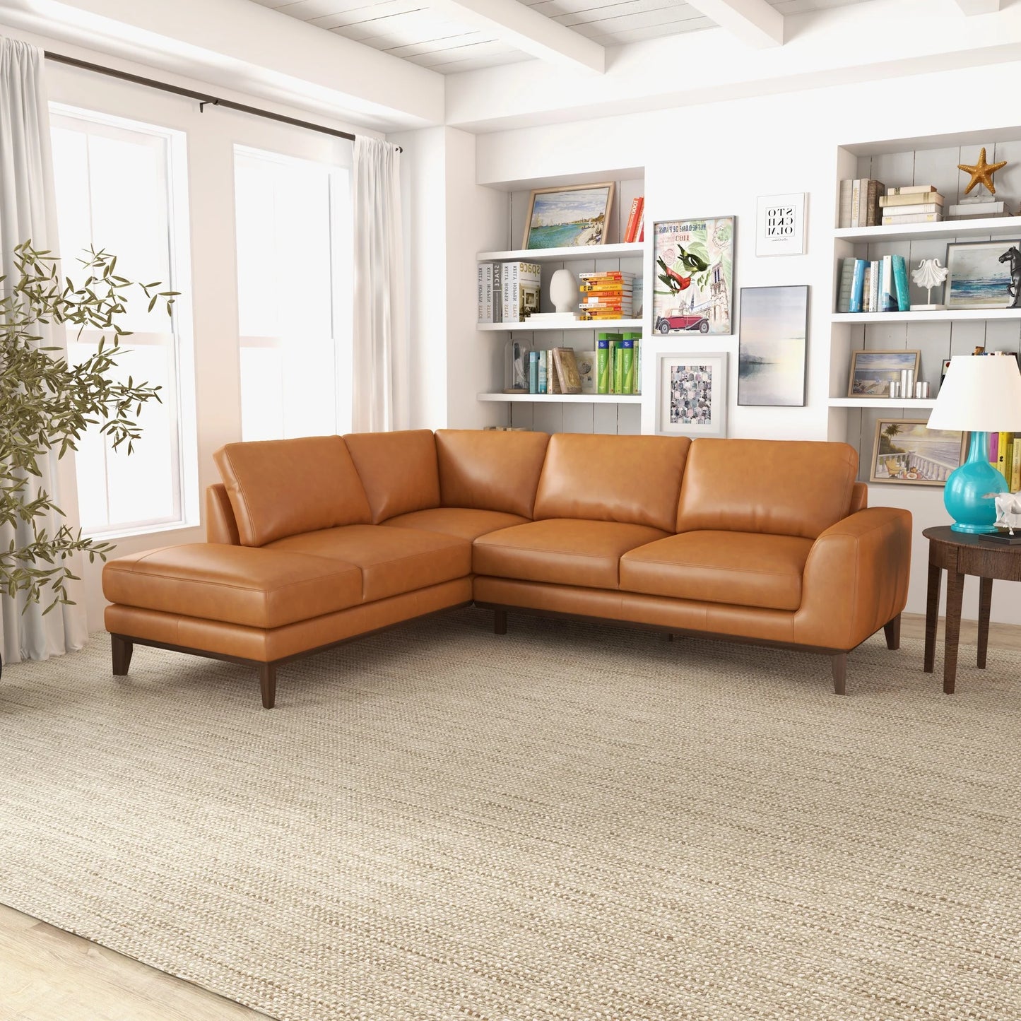 Mayfair Leather Sectional (Tan - Left Facing Chaise)