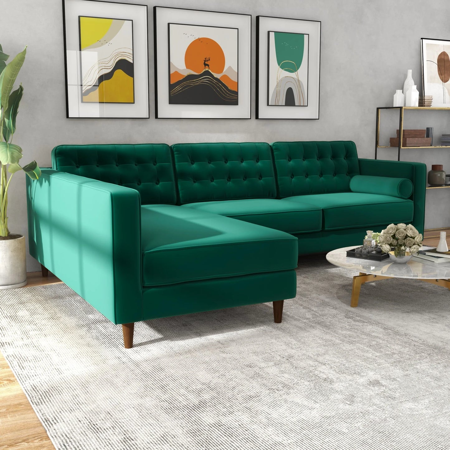 Olson Sectional Sofa (Green) Left& Right Chaise