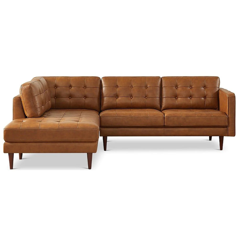 Lugano L-Shaped Genuine Leather Left&Right-Facing Sectional Cognac Tan