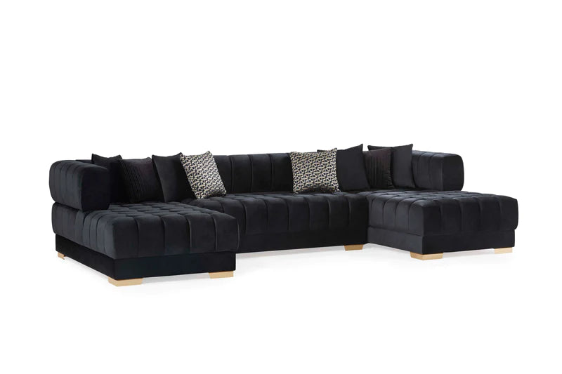 Ariana Black Velvet Double Chaise Sectional