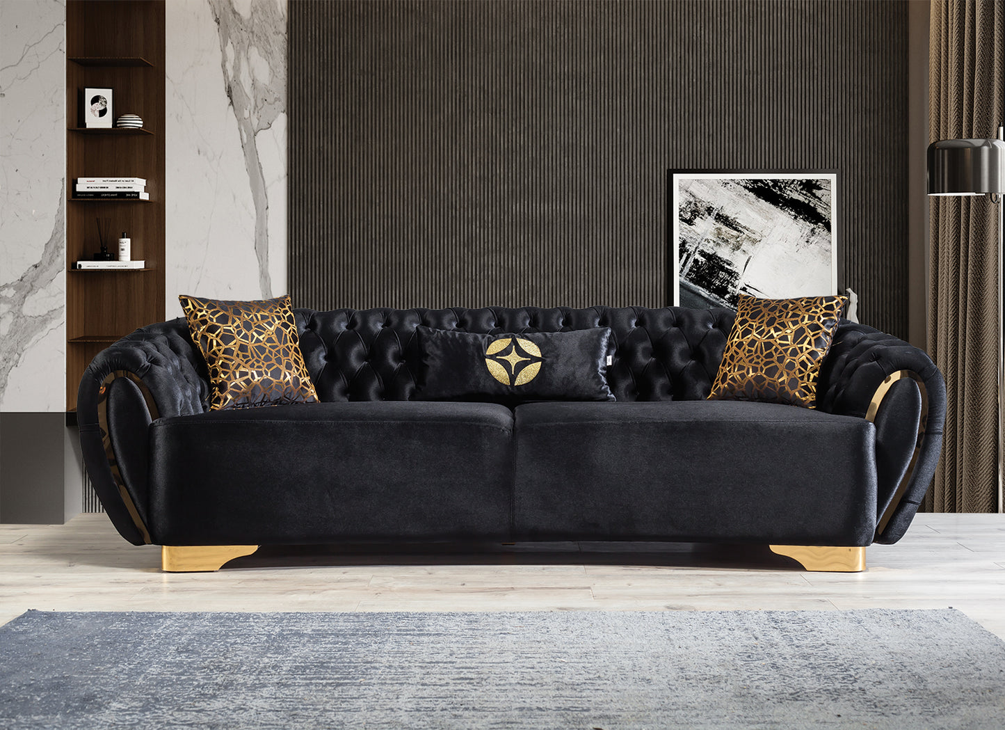Victoria Black Velvet Sofa & Loveseat