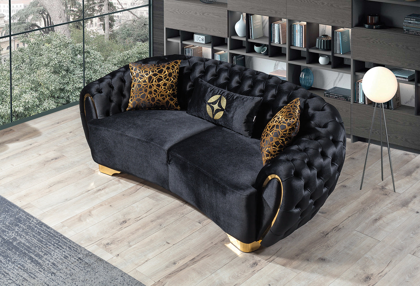 Victoria Black Velvet Sofa & Loveseat