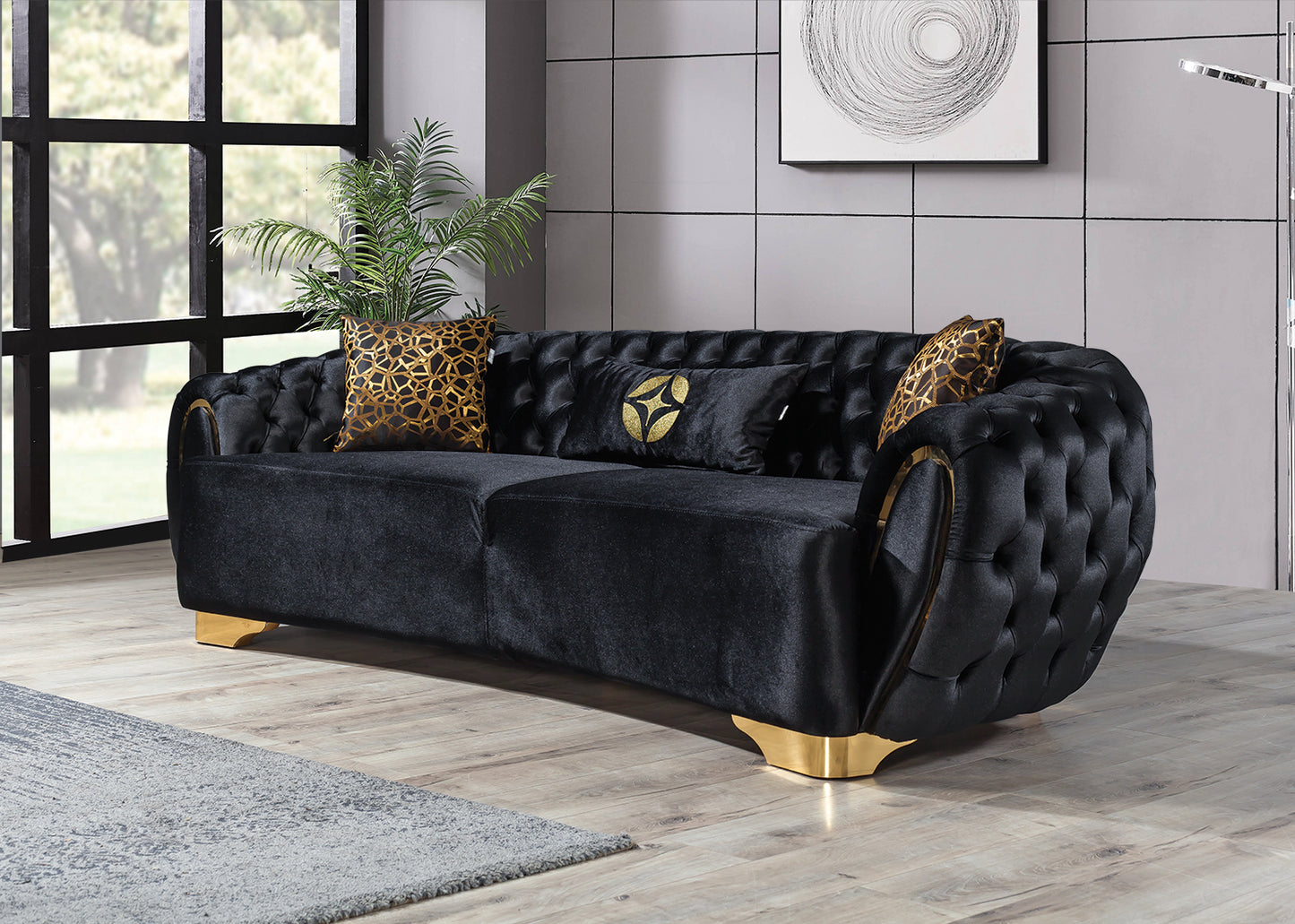 Victoria Black Velvet Sofa & Loveseat