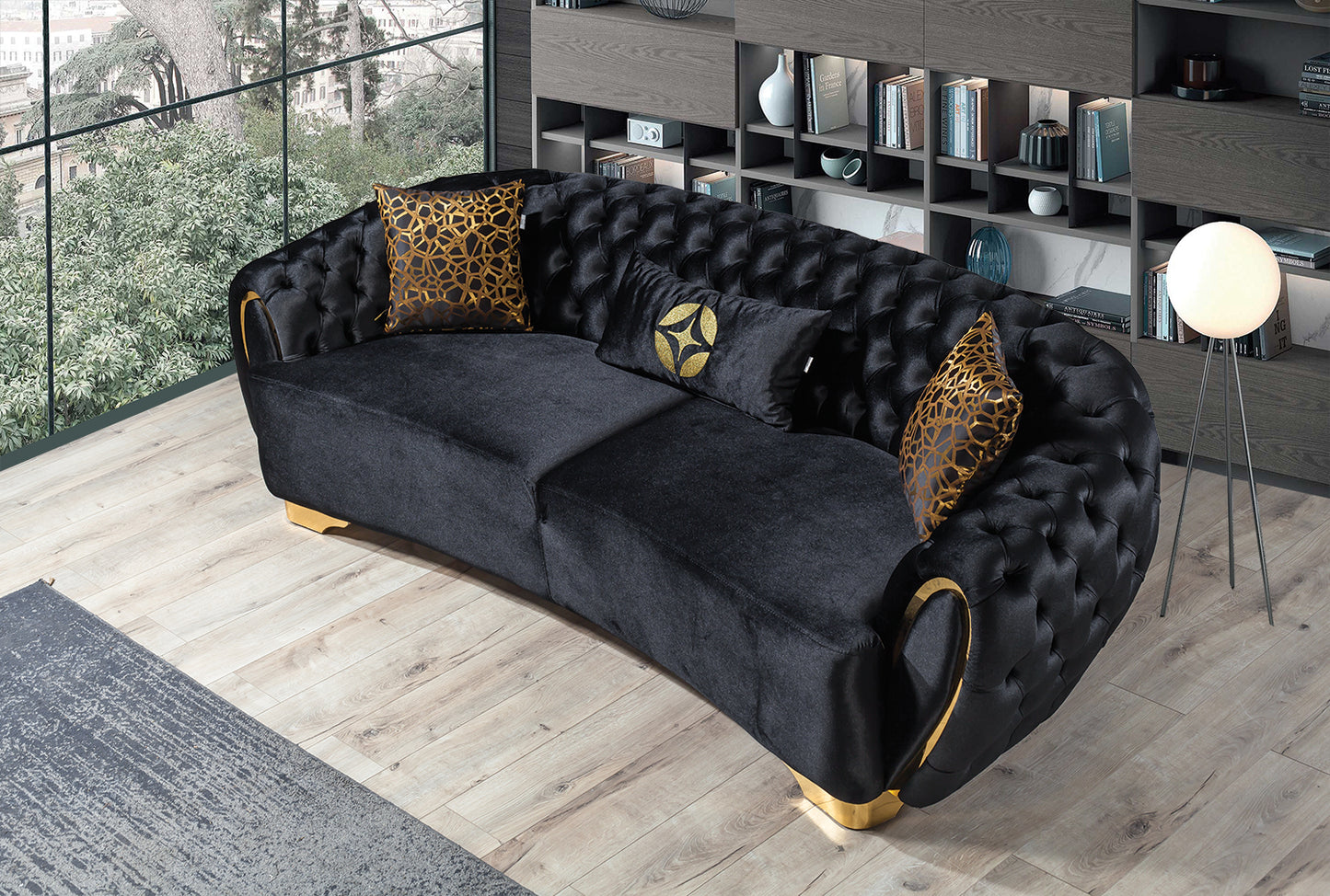 Victoria Black Velvet Sofa & Loveseat
