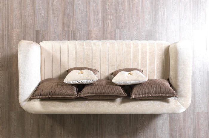 Leina Ivory-Coffee Velvet Sofa & Loveseat