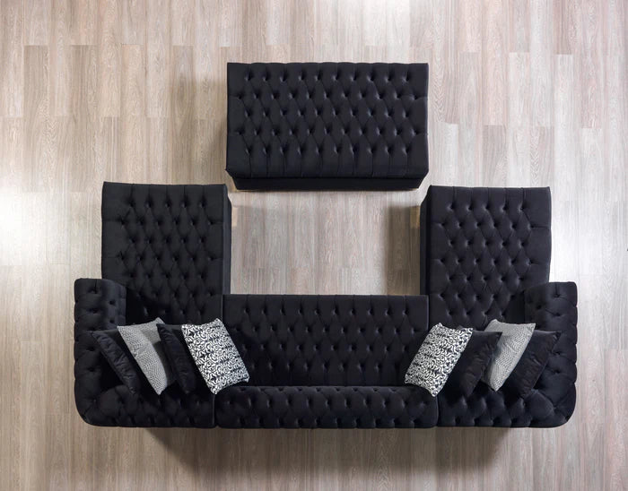 Lauren Velvet Black Double Chaise Sectional