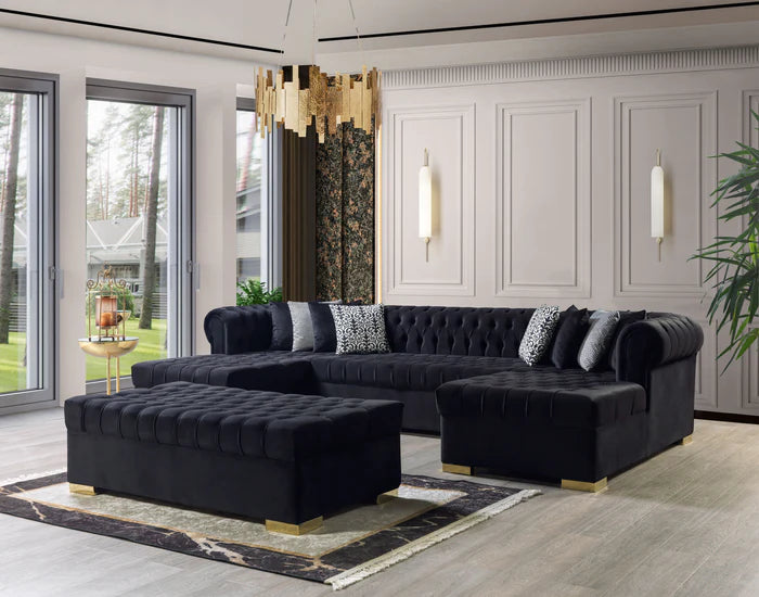 Lauren Velvet Black Double Chaise Sectional